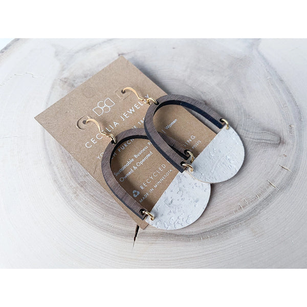 Cecelia Half Moon Wood and Leather Earrings - White Cork