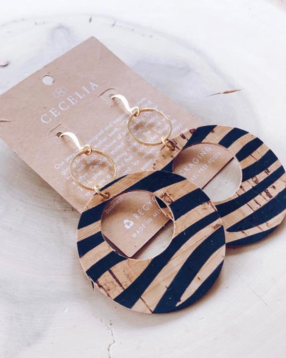Viti Leather Earrings - Zebra Cork