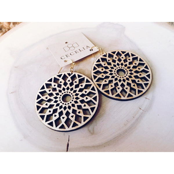 Round Wooden Earring - Mandala