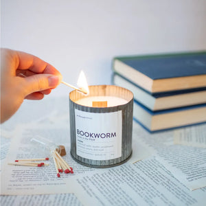 Bookworm Wood Wick Rustic Vintage Candle