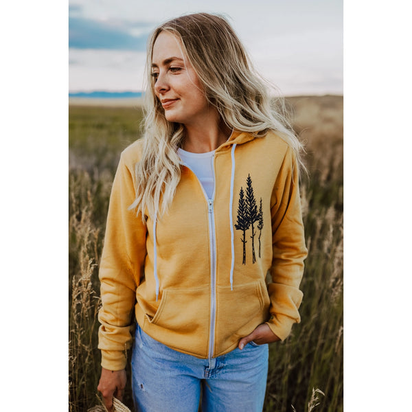 Rustic Three Trees Unisex Zip - Mustard