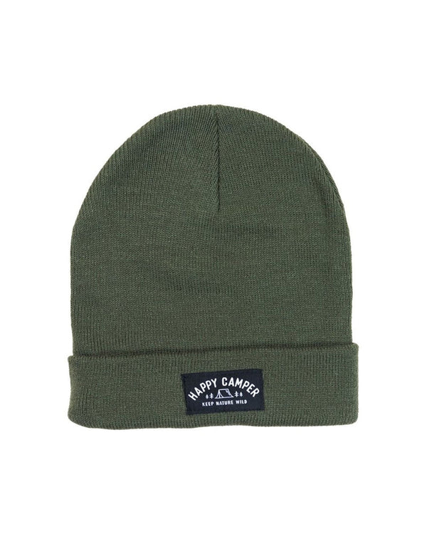 Happy Tent Camper Cuffed Beanie - Olive