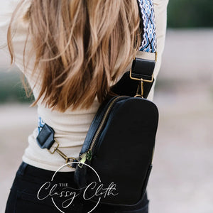 Shoulder Sling Bag - Black Blue Aztec