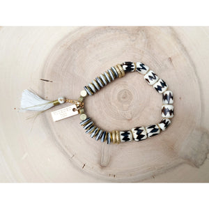 Recycled Glass Bracelets - Black and White Chevron