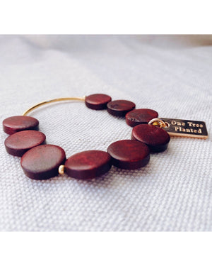 Wood Layering Bracelet - Red Coin