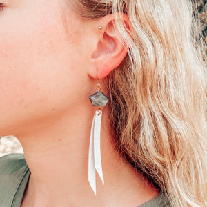 Labradorite Rock and White Cork Earrings