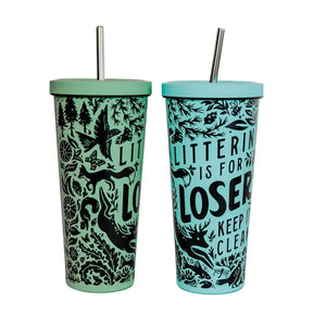 Littering is for Losers Travel Tumbler - Light Blue