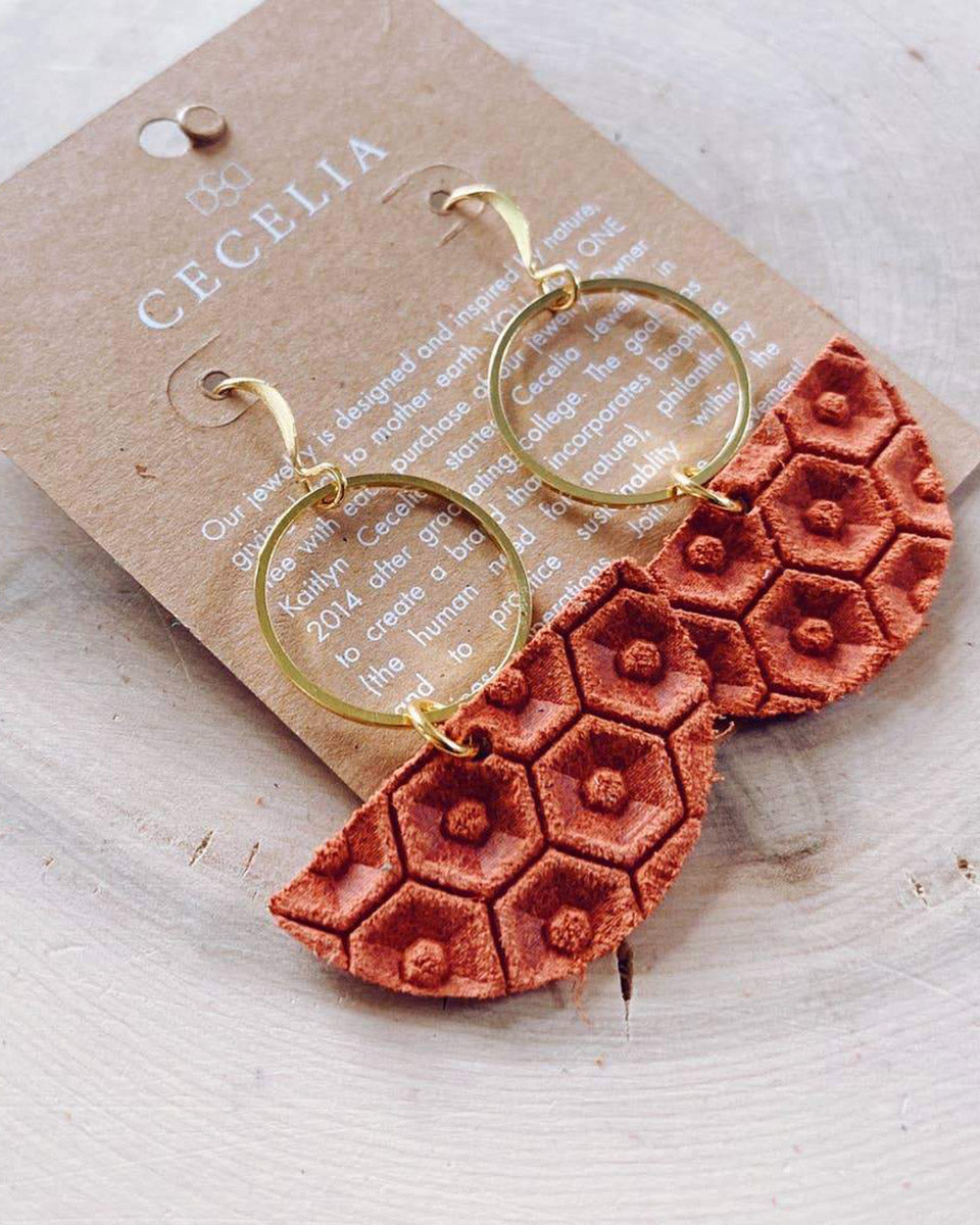 Geometric Leather Earrings - Rust