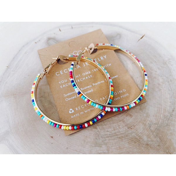 Beaded Round Hoop Earrings - Sprinkles