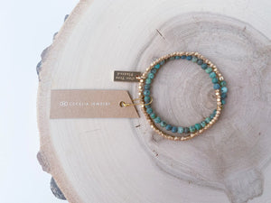 Gemstone/Gold Beads Double Wrap Bracelet - African Turquoise