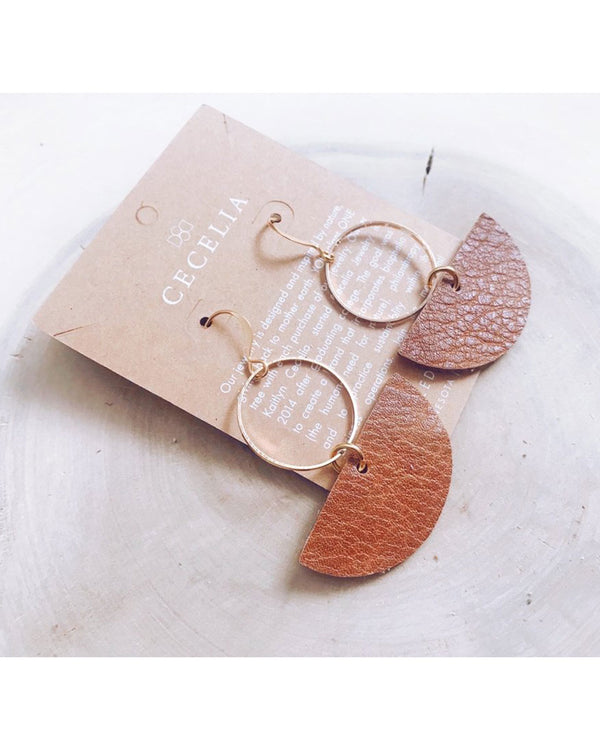 Geometric Leather Earrings - Natural Brown